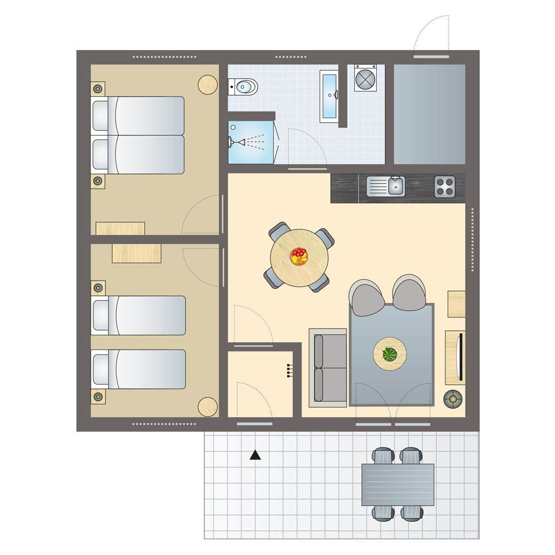 Plattegrond van 4-persoons bungalow