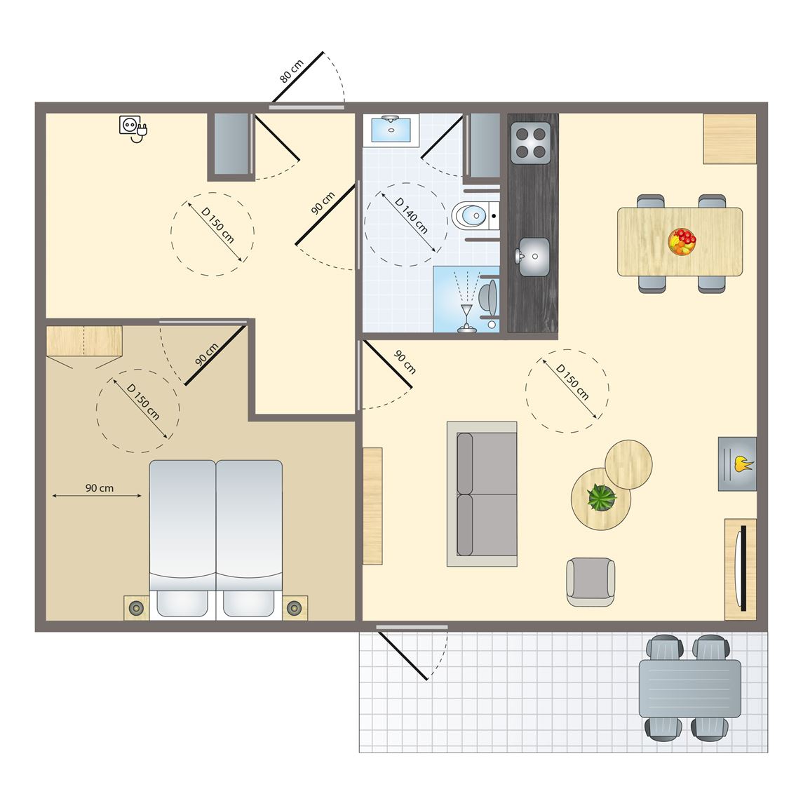 Plattegrond van 2-persoons bungalow