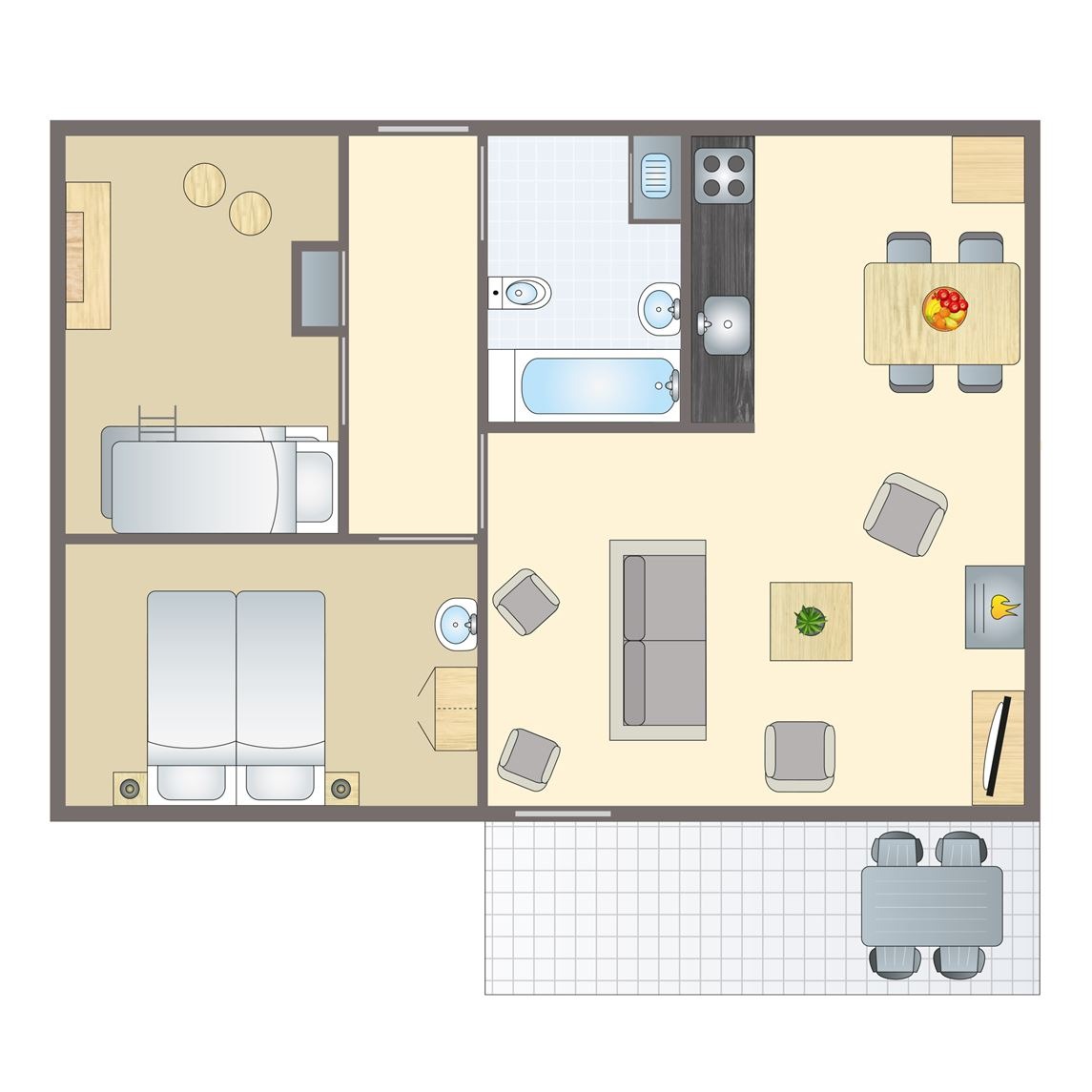 Plattegrond van 4-persoons kinderbungalow