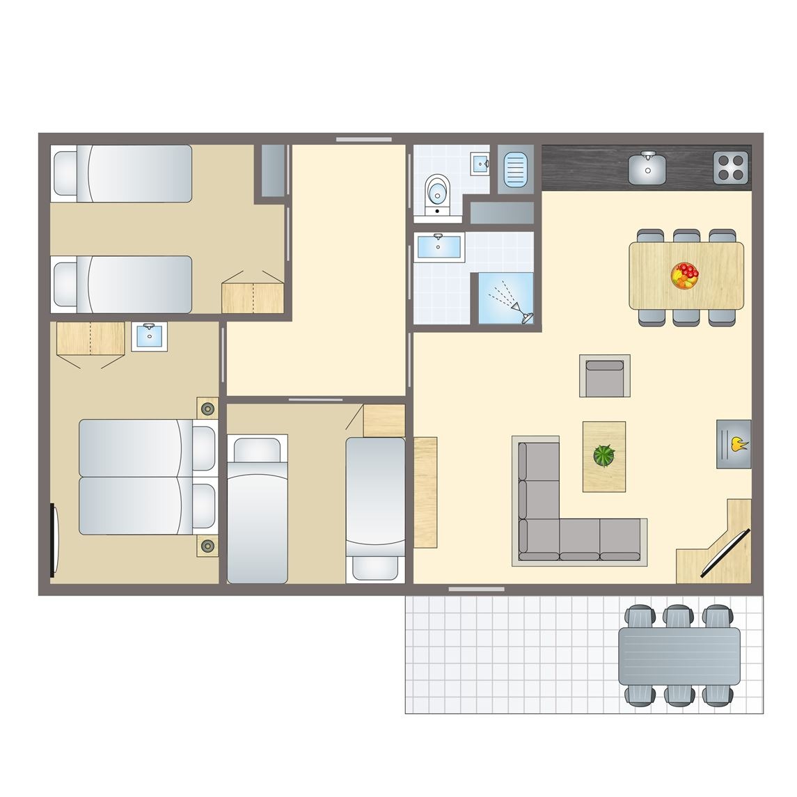Plattegrond van 6-persoons bungalow