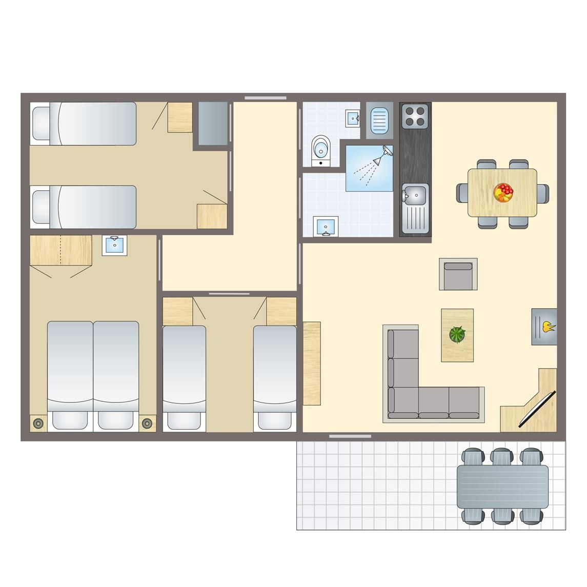 Plattegrond van 6-persoons hondenbungalow