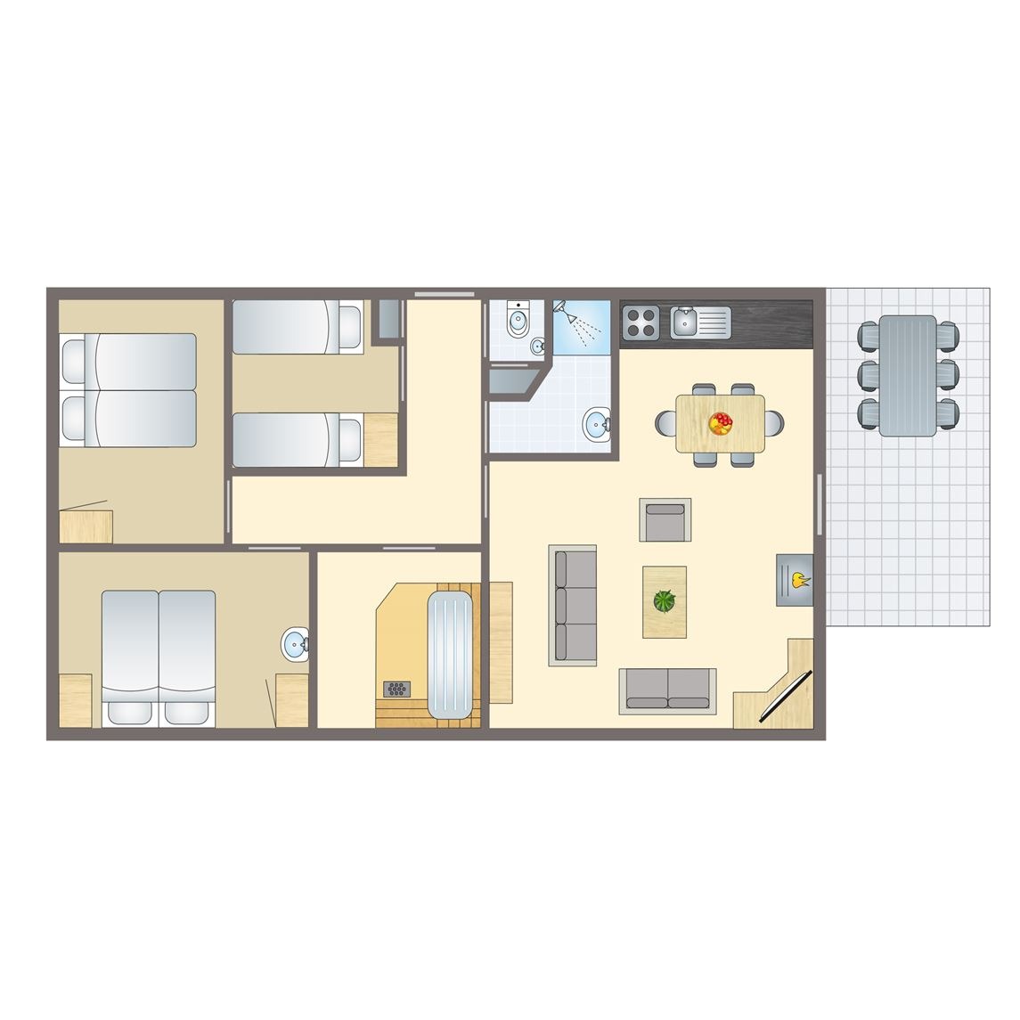 Plattegrond van 6-persoons bungalow
