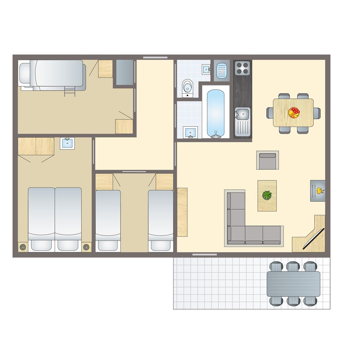Plattegrond van 6-persoons kinderbungalow