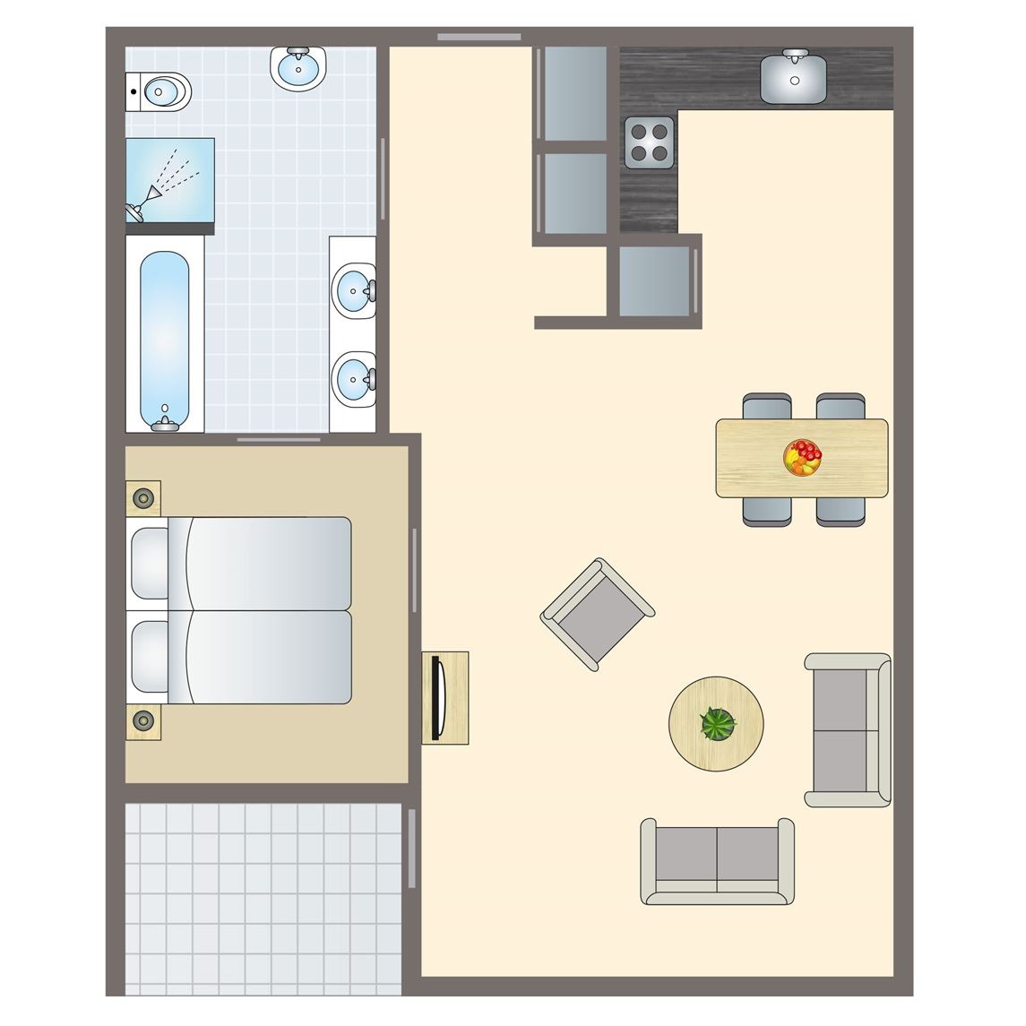 Plattegrond van 2-4-persoons appartement