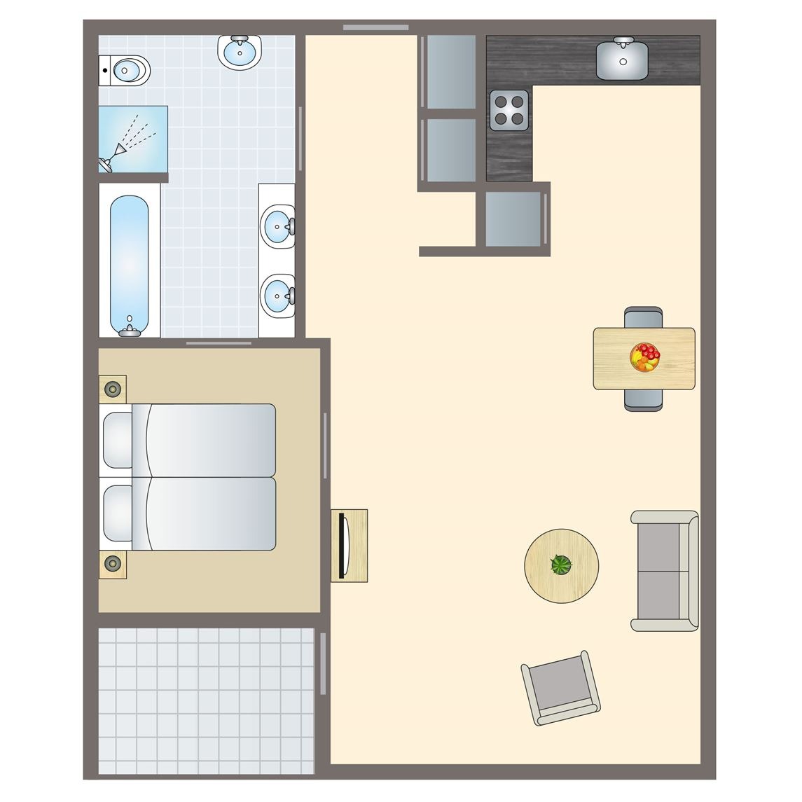 Plattegrond van 2-persoons appartement