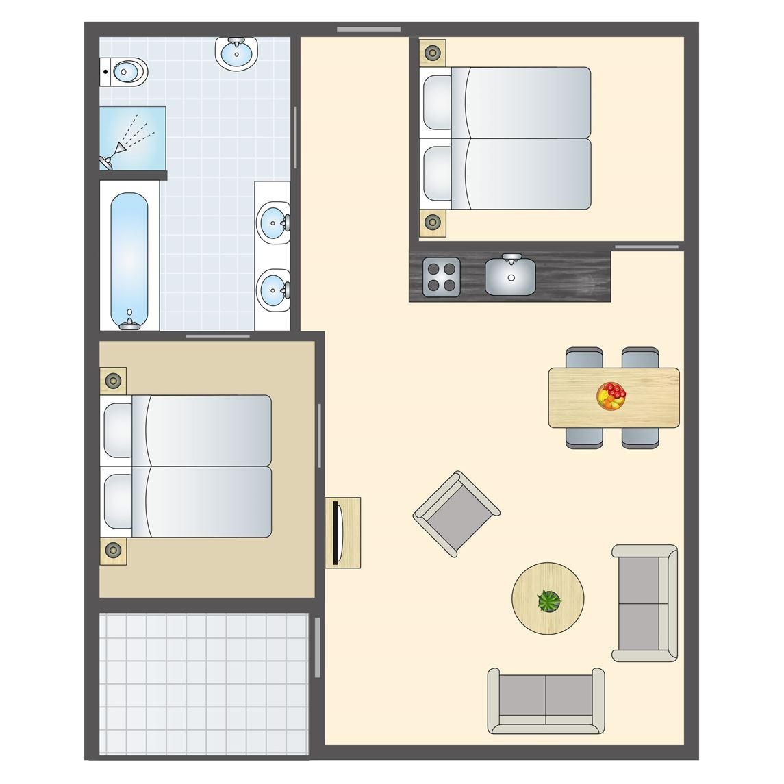 Plattegrond van 4-persoons appartement