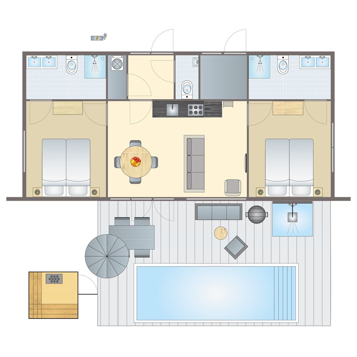 Plattegrond van 4-pers. zwembad villa