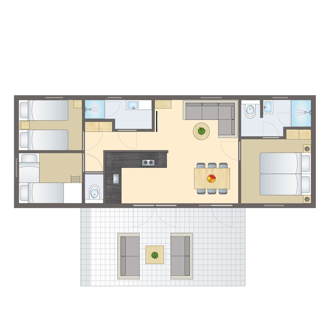 Plattegrond van 4-6-persoons Cottage