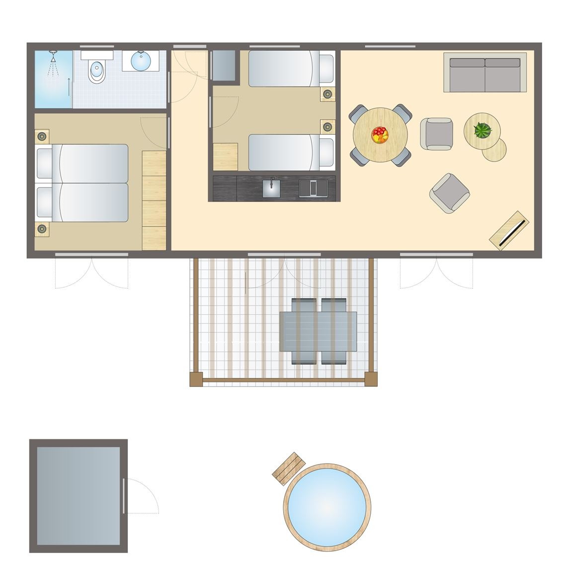 Plattegrond van 4-persoons Cottage Hottub