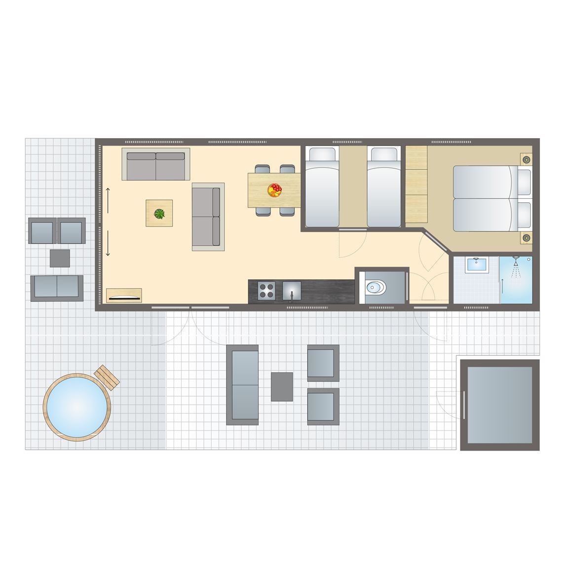 Plattegrond van 4-persoons Eco Cottage Hottub