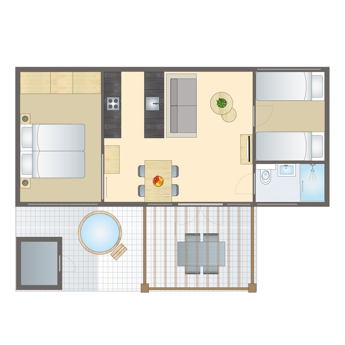 Plattegrond van 2-4-persoons Lodge Hottub