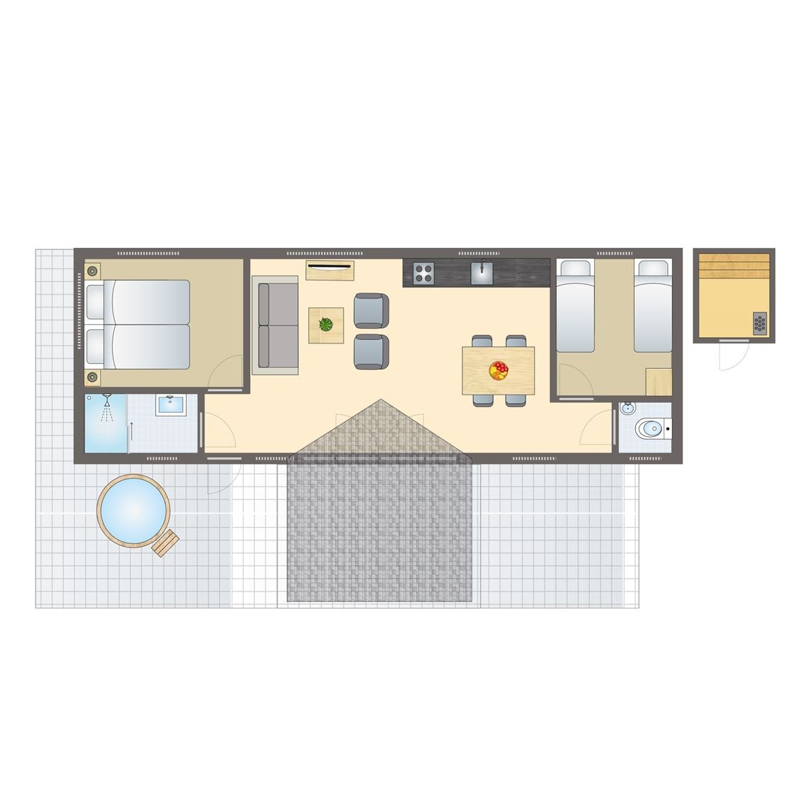 Plattegrond van 4-persoons Wellness Lodge