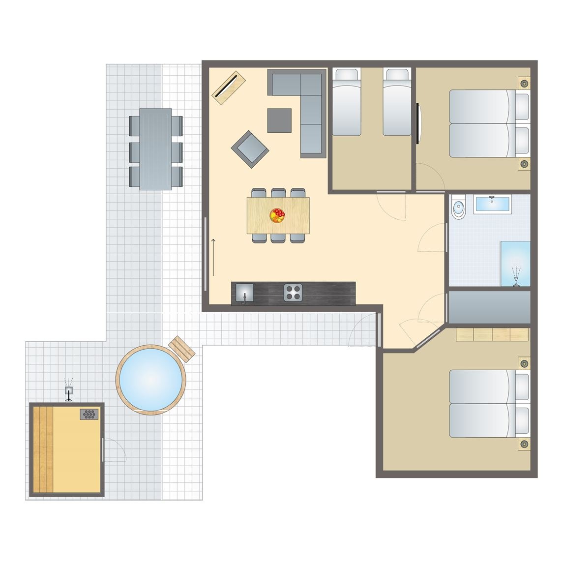 Plattegrond van 5-persoons Wellness Lodge