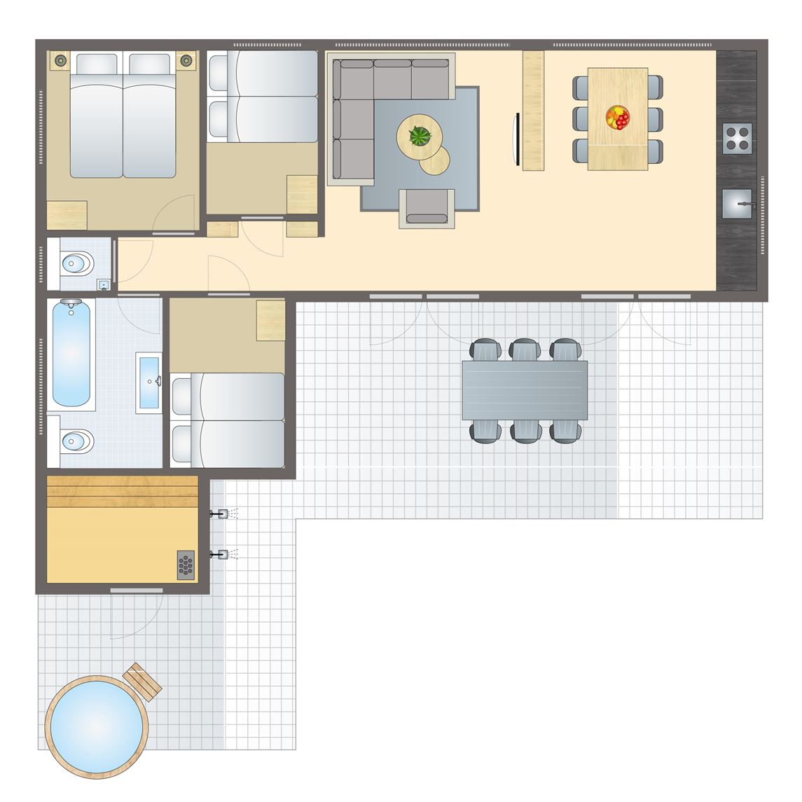 Plattegrond van 6-persoons Wellness Cottage