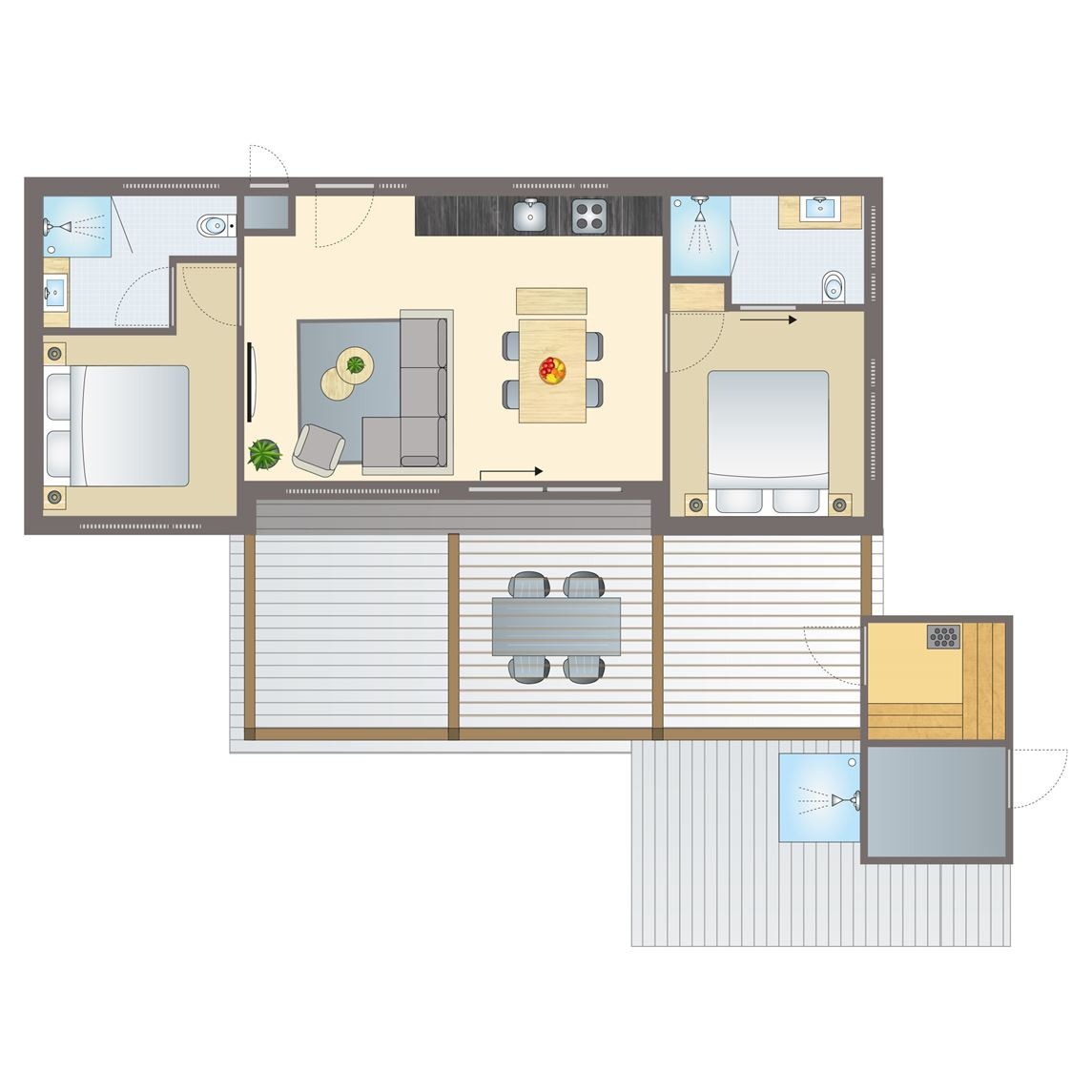 Plattegrond van 4-persoons wellnesslodge
