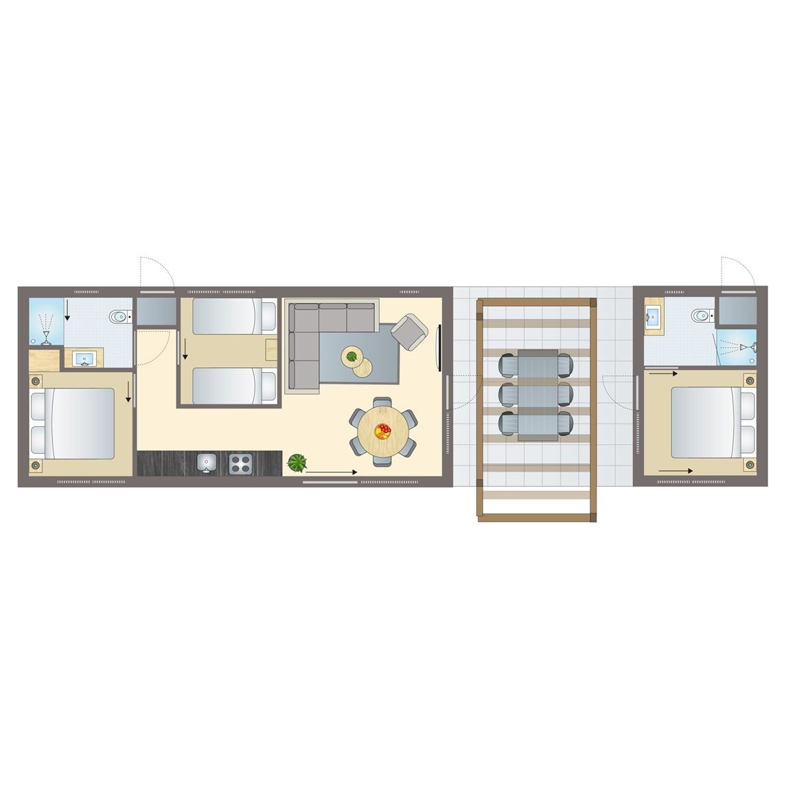 Plattegrond van 6-persoons lodge