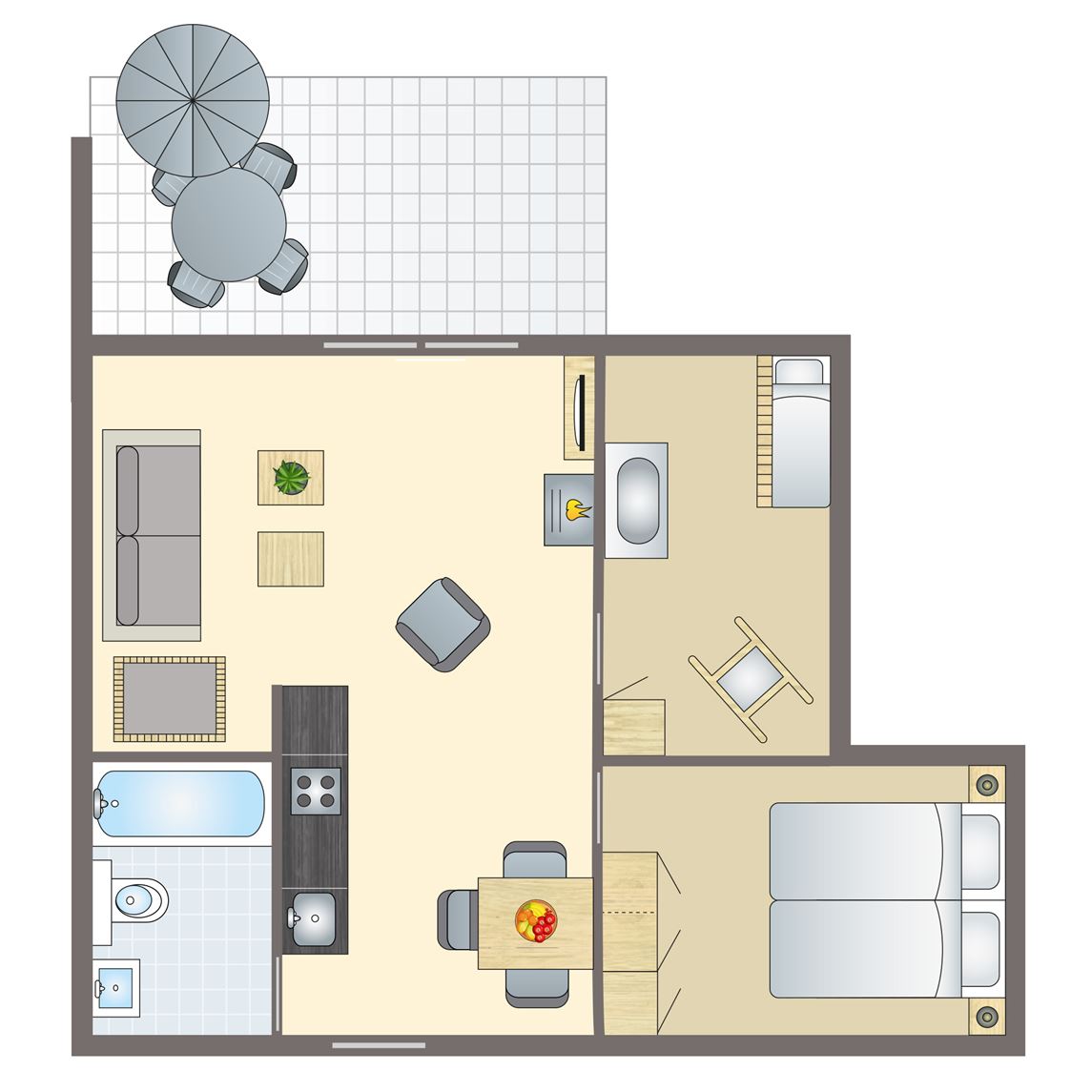Plattegrond van 3-persoons babybungalow