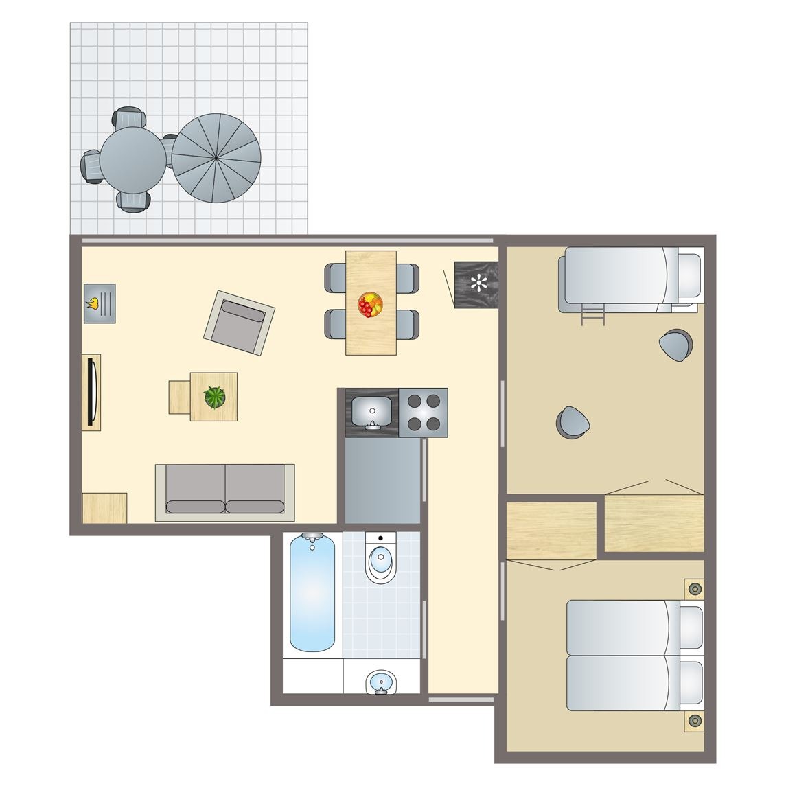 Plattegrond van 4-persoons kinderbungalow