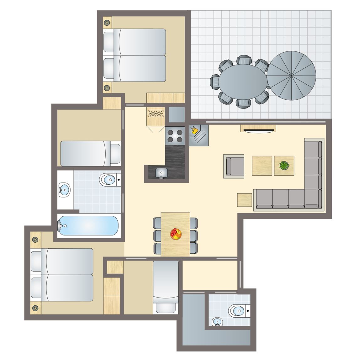Plattegrond van 6-persoons bungalow