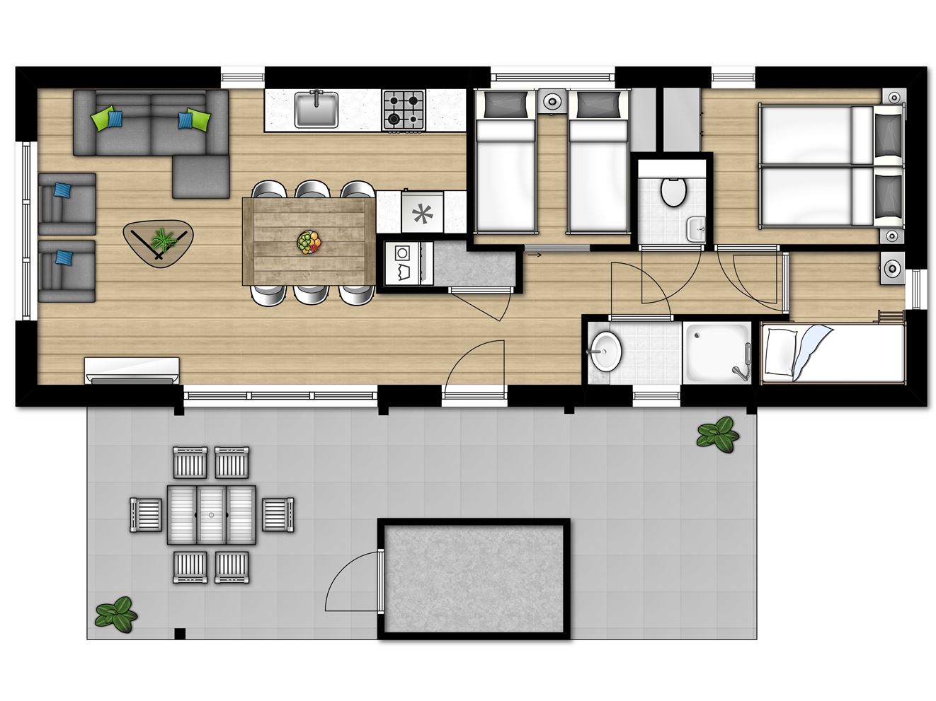 Plattegrond van 6-persoons Lodge 1
