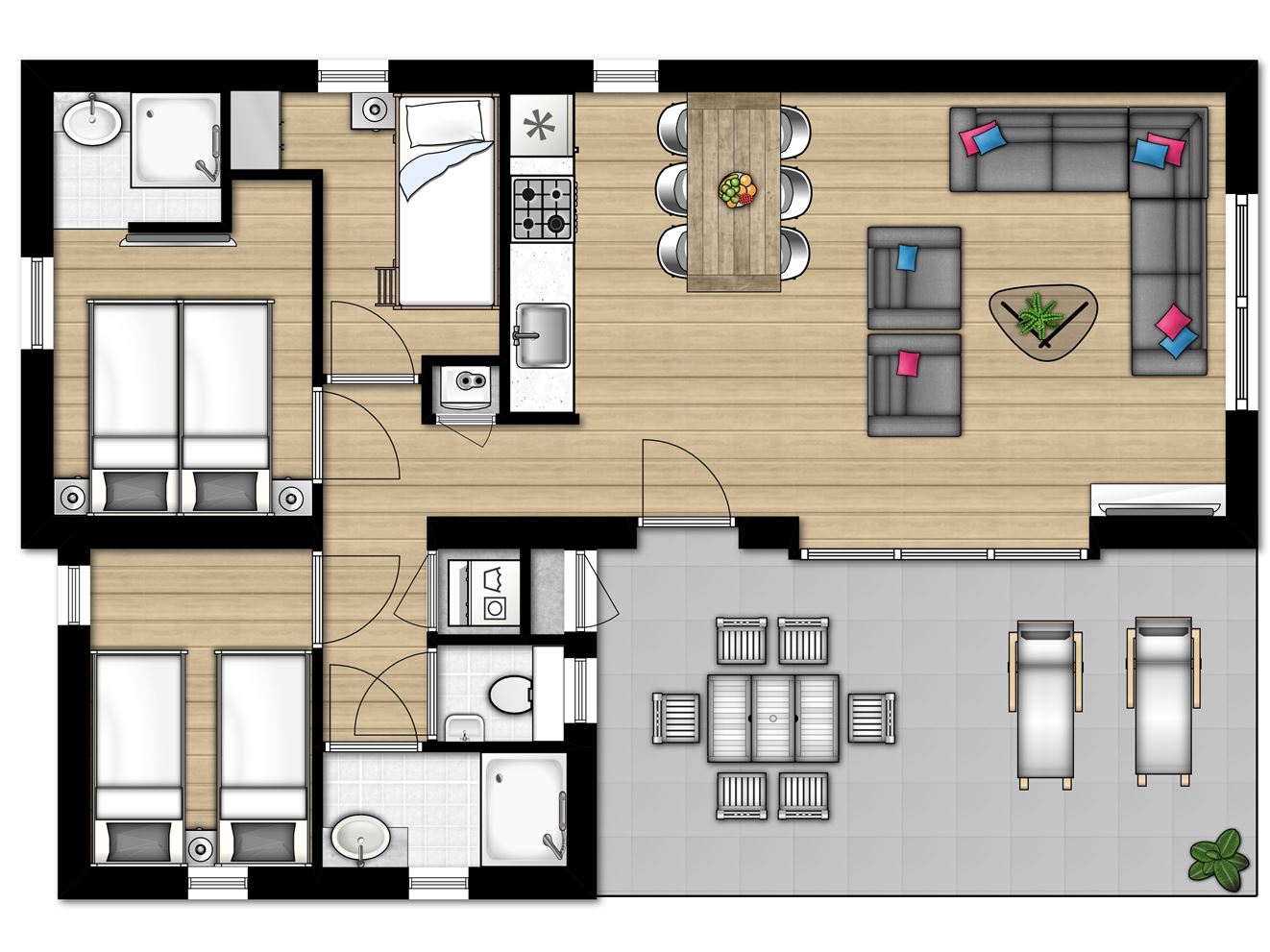 Plattegrond van 6-persoons Lodge 2